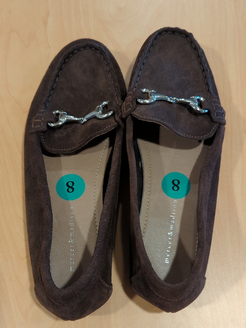 Mercer & Madison Brown Suede Women's Slip-On Loafers W/ Silver Bit Detail 8 NWOT